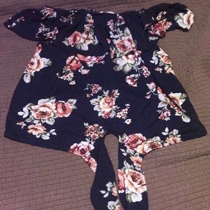 Navy Blue With Flowers Off The Shoulder Top